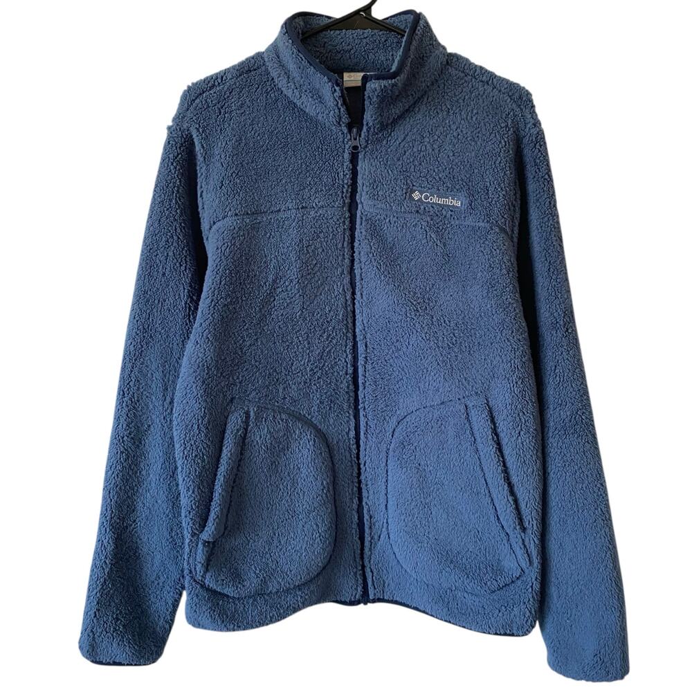 COLUMBIA NWOT Fleece Sherpa Teddy Jacket Zip Front S Dusty Blue Soft Outdoors